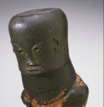 000588 Sumatra Batak container lid shaped as an anthropomorphic head wood bamboo metal horn