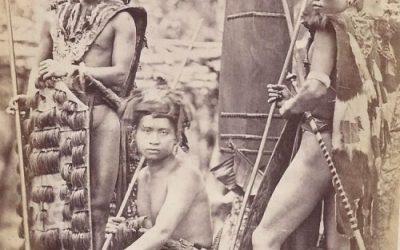 001245 Borneo, Sarawak, photograph of three Iban warriors