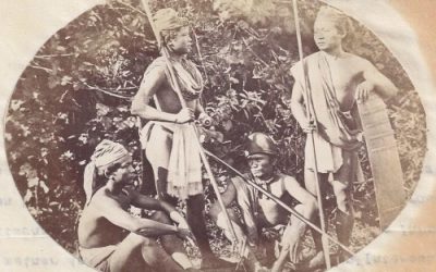 001246 Borneo, Sarawak, photograph of four male Dayak
