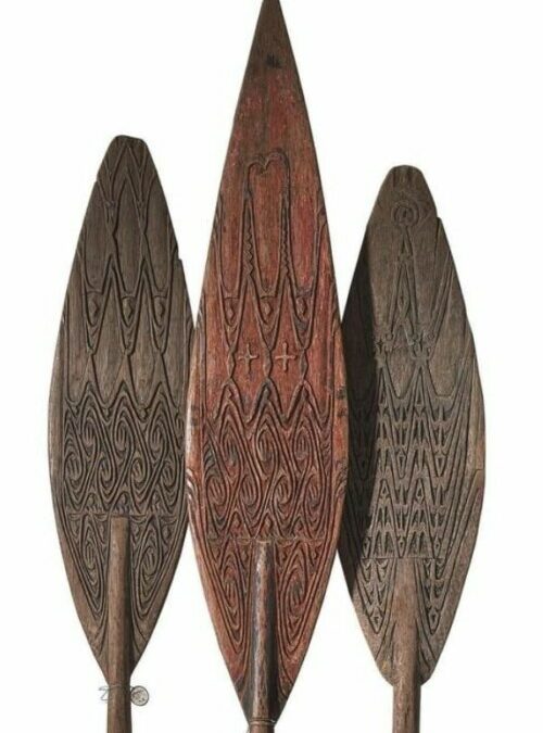 001459 Papua, Cenderawasih Bay, Lake Sentani, three paddles