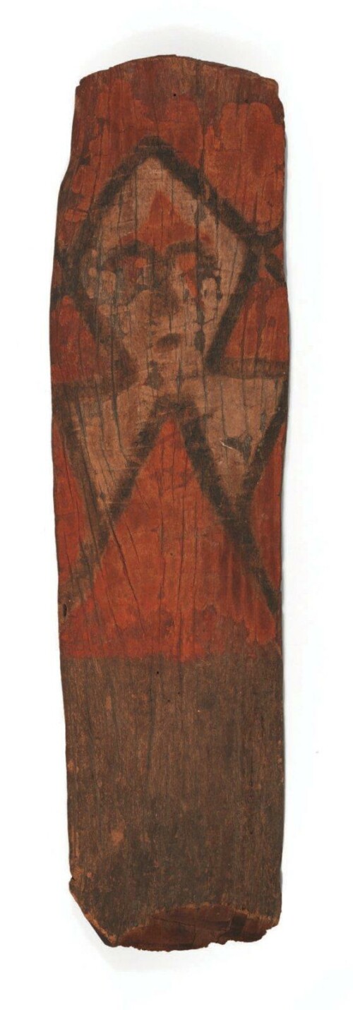 000805 Papua, Marind Anim, rare wooden taboo board with stylised spirit figure, pigments, H. 69 cm. Bergé & associés Paris 9-12-14 182 € 11.500 hp Ref. Van Baal Dema plate 24