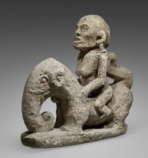 001525 Sumatra, Batak, stone equestrian figure